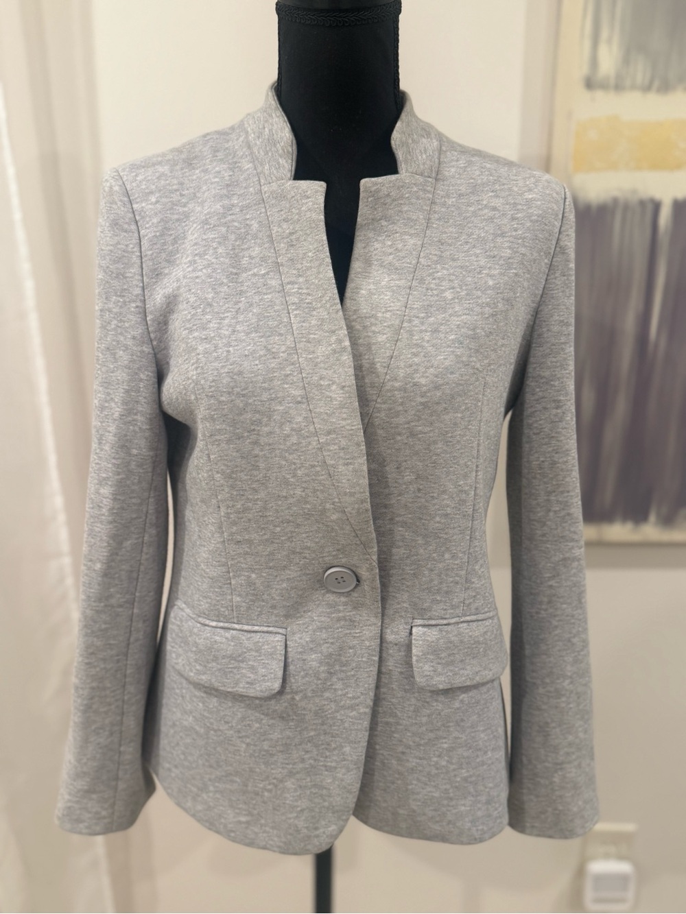 Light Gray Single-Button Open Collar Blazer Jacket